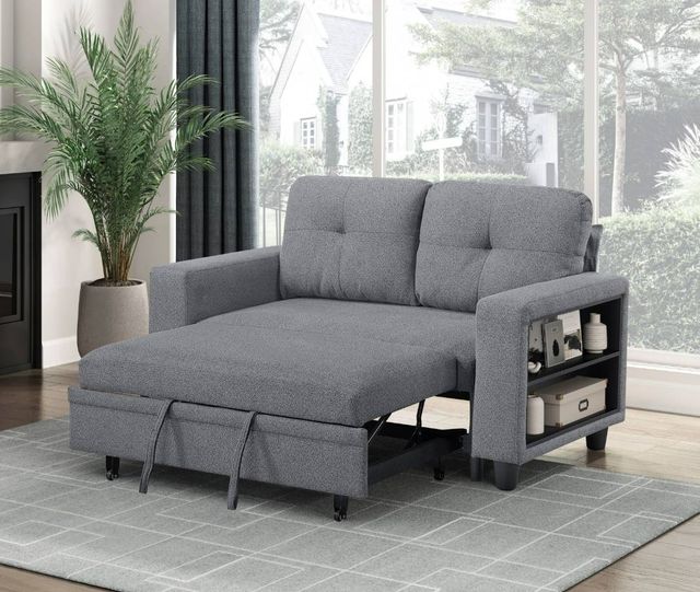 Homelegance® Robinson Gray Loveseat with Pull-Out Bed, Shelves, and Charging Ports-3