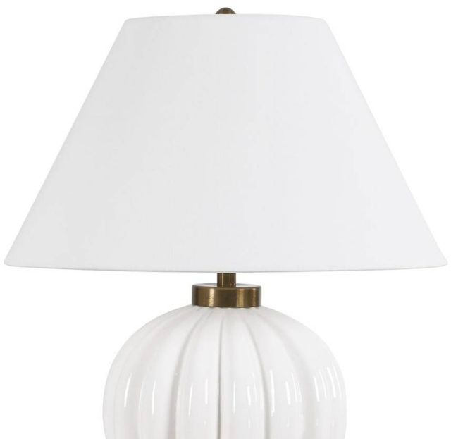 Uttermost® Irena Glossy White Table Lamp with Antique Brass Accents-2