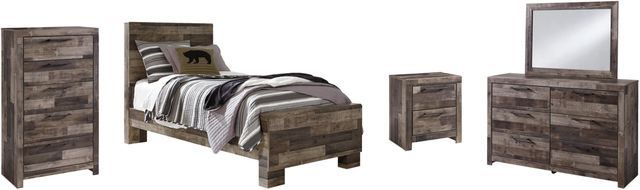 Benchcraft® Derekson 5-Piece Multi Gray Twin Youth Panel Bed Set-0