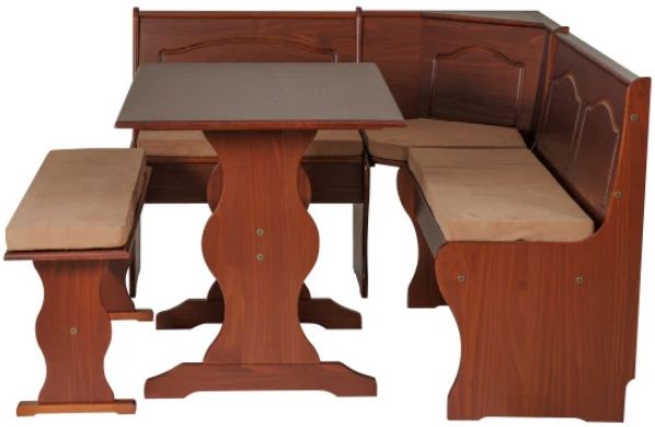 Linon Chelsea 3-Piece Beige/Walnut Nook Dining Set with Cushion-2
