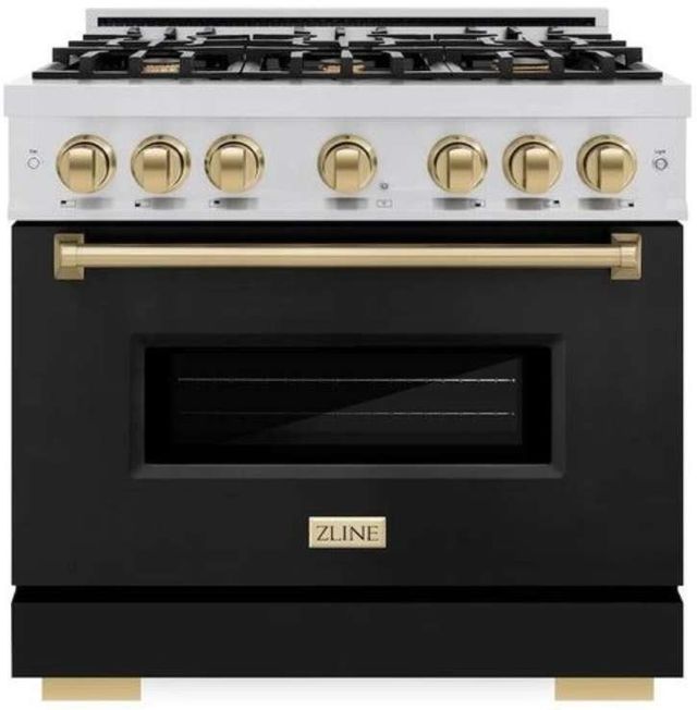 ZLINE Classic Series Autograph Edition 36" Stainless Steel Pro Style Dual Fuel Range with Black Matte Door and Champagne Bronze Accents-0