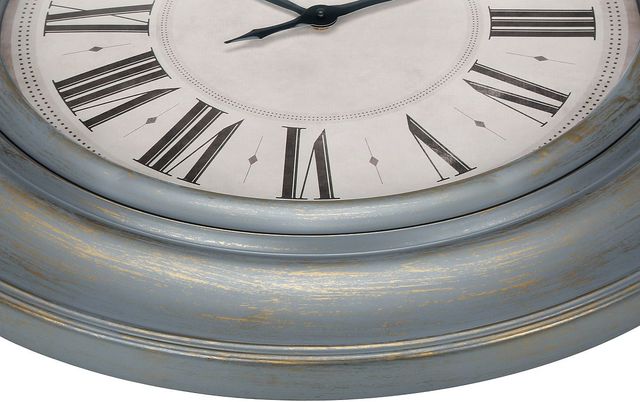 Monarch Specialties Inc. Antique Blue 30" Oversized Round Wall Clock with Roman Numerals on Beige Ba-1