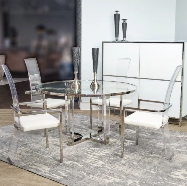 Michael Amini® State St. Stainless Steel/White Arm Chair-1