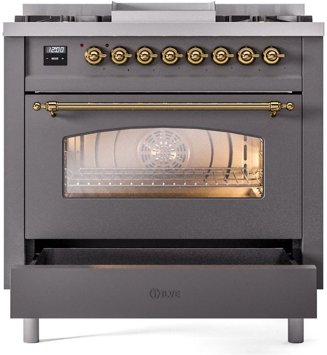 Ilve® Nostalgie II Series 36" Graphite Matte Pro Style Dual Fuel Range-3