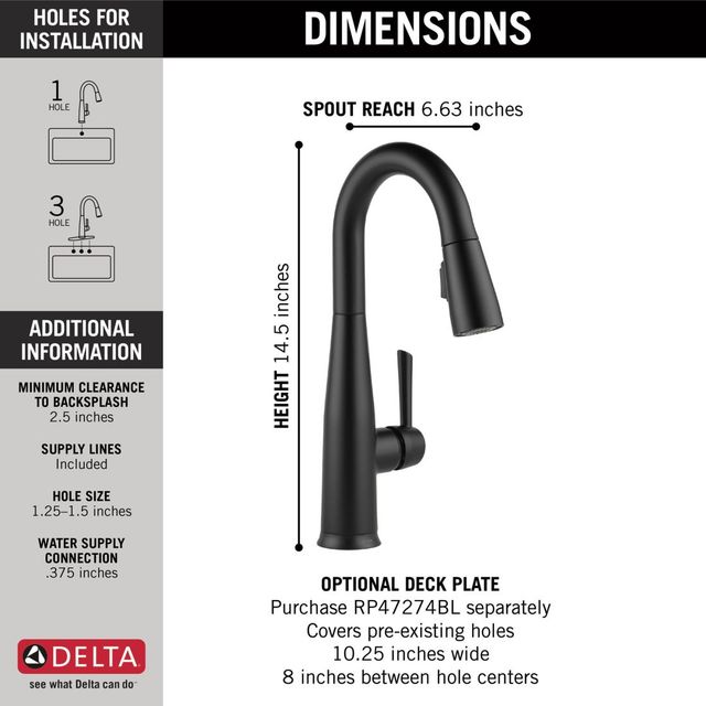Delta Essa® Matte Black Single Handle Pull-Down Bar/Prep Faucet with Touch2O® Technology-1