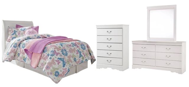Signature Design by Ashley® Anarasia 4-Piece White Twin Sleigh Headboard Bedroom Set-0