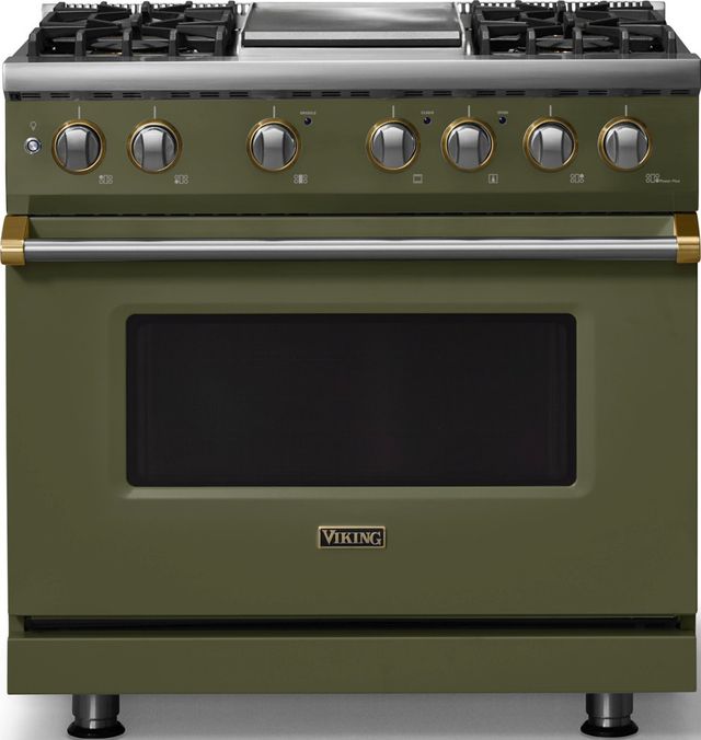 Viking® 5 Series 36" Martini Pro Style Dual Fuel (LP) Range with Brushed Brass Trim-0