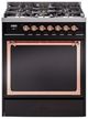 Ilve® Nostalgie II Noblesse 30'' Glossy Black Pro Style Dual Fuel Range with Copper Trim-0