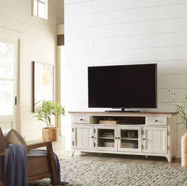 Liberty Furniture Farmhouse Reimagined Antique White/Chestnut Entertainment TV Stand-1