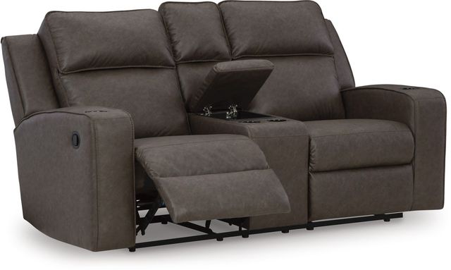 Signature Design by Ashley® Lavenhorne Umber Reclining Loveseat with Console-1