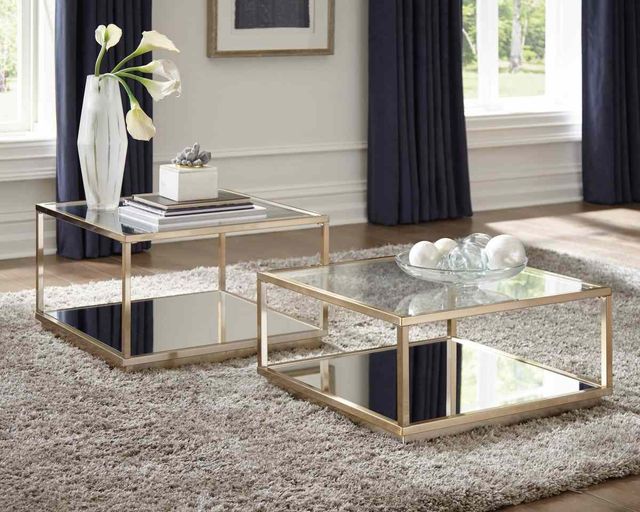 Coaster® Renee Glass Top 2-Piece Square Occasional Set with Brass Framework -1
