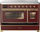 Ilve® Majestic III 48" Burgundy Pro Style Induction Range with Triple Glass Door and Brass Trim-2