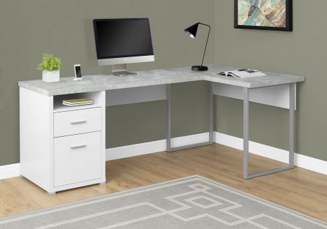 Monarch Specialties Inc. White Cement 80" L Shaped Computer Desk-0