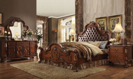 ACME Furniture Dresden Cherry Oak Upholstered Eastern King Panel Bed-1