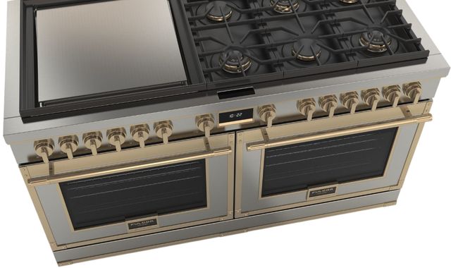 Fulgor Milano® Evoque 400 Series 60" Stainless Steel Pro Style Dual Fuel Hybrid Range with Brushed Brass Trim -3