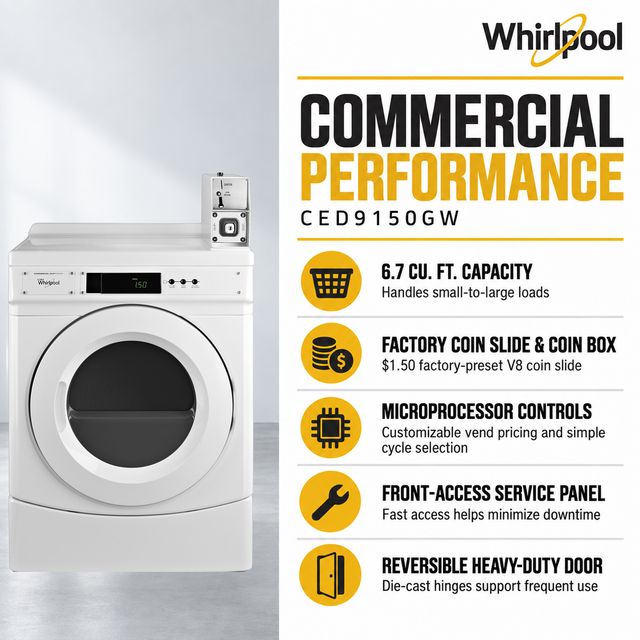 Whirlpool Commercial 6.7 Cu. Ft. Coin-Operated Electric Front-Load Dryer - White-3