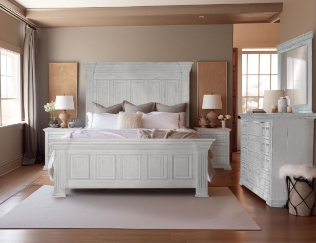 International Furniture Direct Terra Vintage White Queen Panel Bed-1