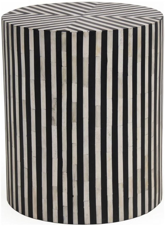 Moe's Home Collection Chameau Black/White Striped Cylindrical Side Table-0