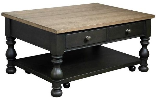 Riverside Furniture Barrington Antique Oak Rectangular Coffee Table with Matte Black Base-0