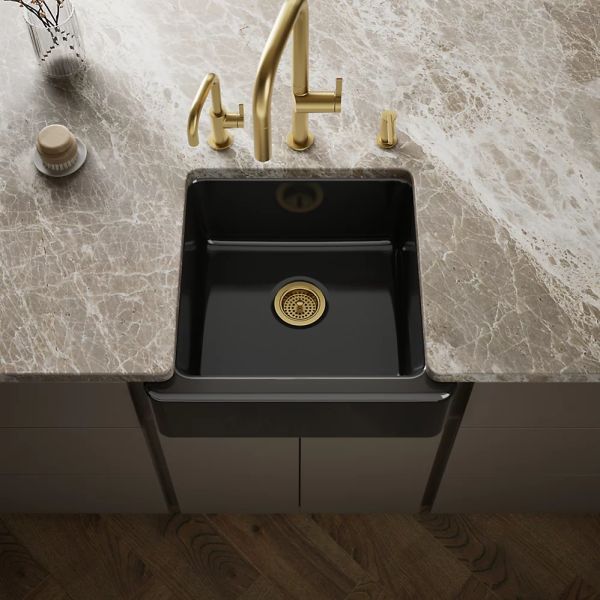 KOHLER® Whitehaven® Black 24" Undermount Single-Bowl Farmhouse Kitchen Sink-1