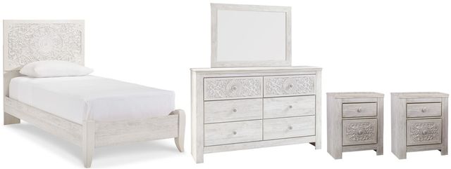 Signature Design by Ashley® Paxberry 5-Piece Whitewash Twin Panel Bed Set-0
