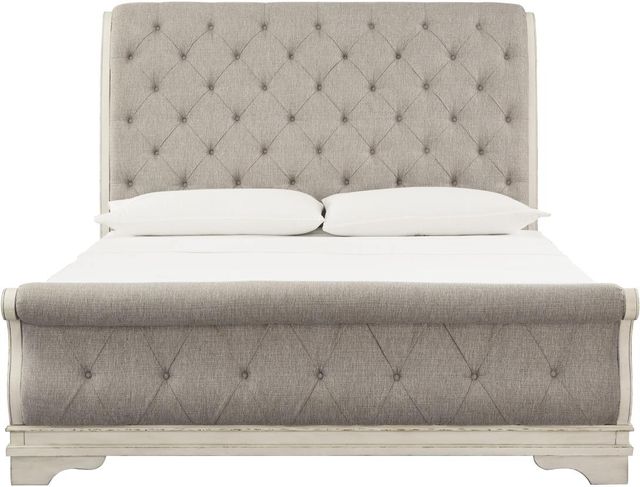 Signature Design by Ashley® Realyn Chipped White California King Upholstered Sleigh Bed-2