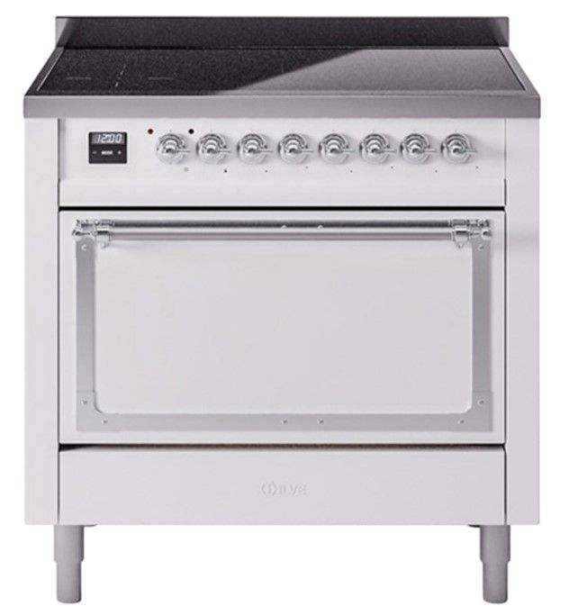 Ilve® Nostalgie II Noblesse 36'' White Pro Style Induction Range with Chrome Trim-0