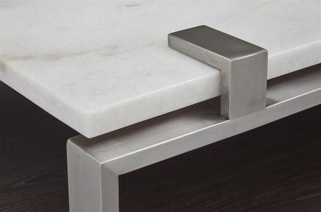Magnussen Home® Paradox Pearl White Rectangular Cocktail Table with Platinum Frame -4