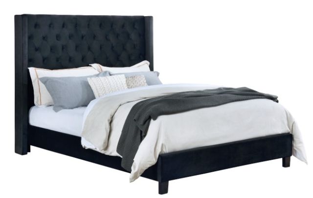 Mazin Furniture Deirdre Upholstered Black Queen Platform Bed-0