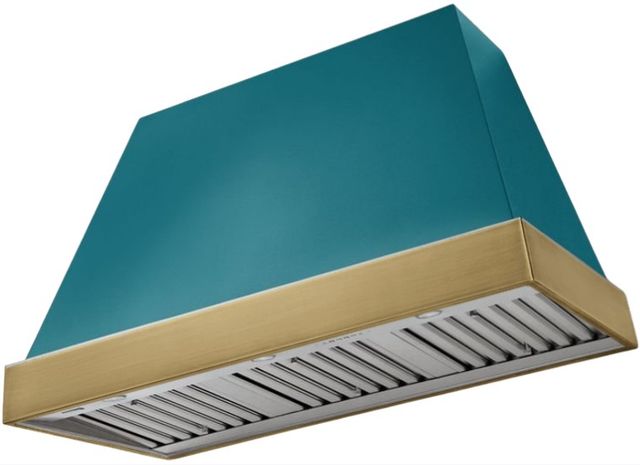 AGA Euclid 48" Salcombe Blue Wall Mounted Range Hood  with Antique Brass Trim-0