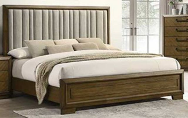 Crown Mark Lakecrest Beige/Brown Queen Upholstered Panel Bed-0