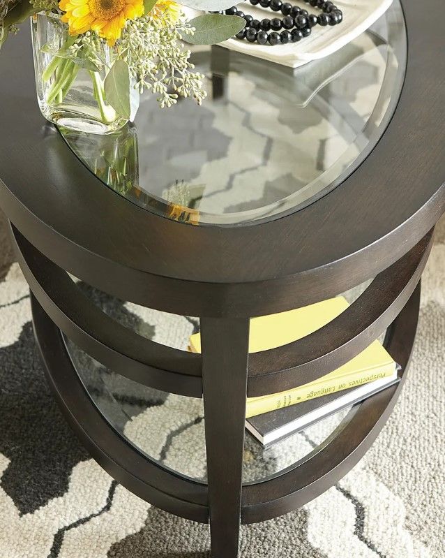 Hammary® Urbana Glass Top Round Cocktail Table with Dark Oak Base-2