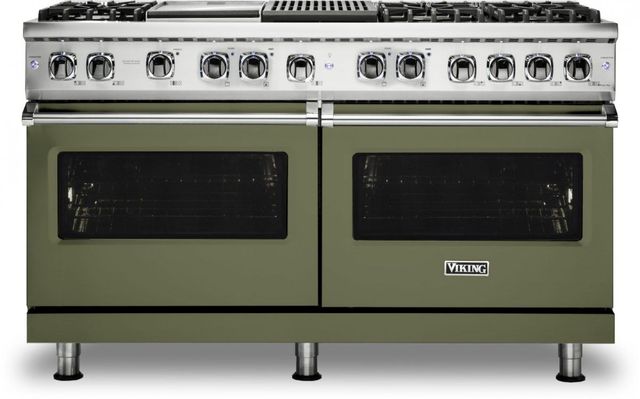 Viking® 5 Series 60" Cypress Green Pro Style Dual Fuel Natural Gas Range with 12" Griddle and 12" Grill-0