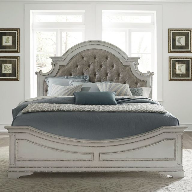 Liberty Furniture Magnolia Manor Antique White/Gray King Upholstered Panel Bed-1