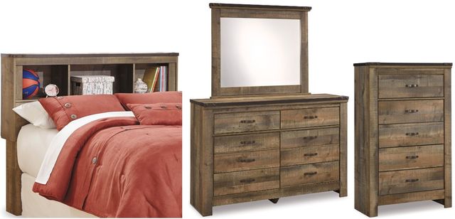Signature Design by Ashley® Trinell 4-Piece Brown Twin Bookcase Headboard Bed Set-0