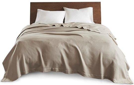 Olliix by Madison Park 100% Certified Egyptian Cotton Khaki Full/Queen Blanket-1
