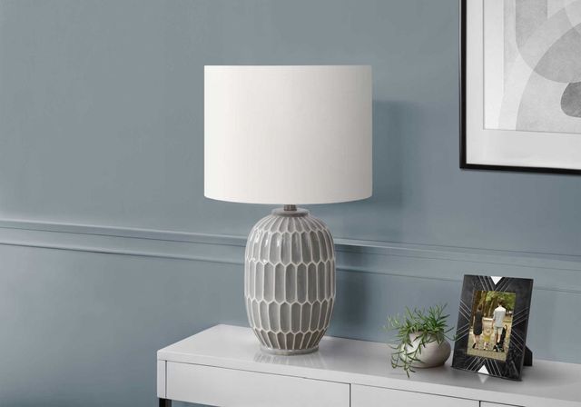 Monarch Specialties Inc. Grey Ceramic Table Lamp with Ivory Shade-2