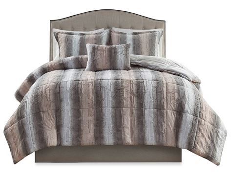 Olliix by Madison Park Zuri Blush and Grey Full/Queen Faux Fur Comforter Set-0