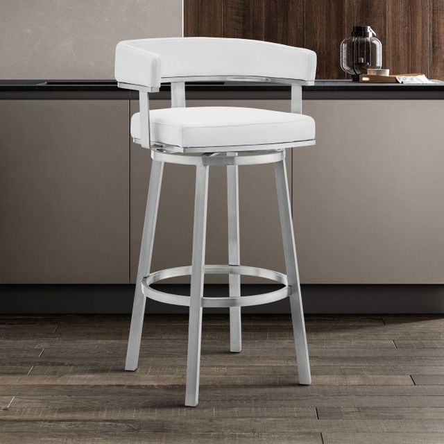 Armen Living Tyler Cream/Walnut Swivel Counter Stool-2