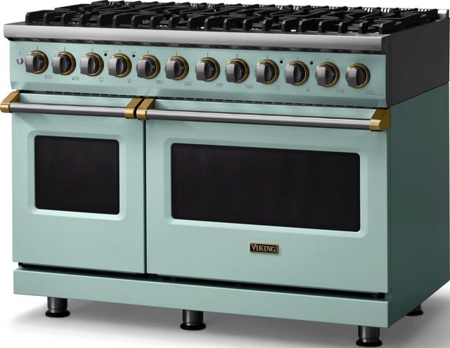 Viking® 5 Series 48" Splash Pro Style Dual Fuel (NG) Range with Brushed Brass Trim-3