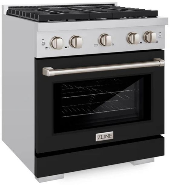 ZLINE 30" Stainless Steel Pro Style Gas Range with Black Matte Door-3