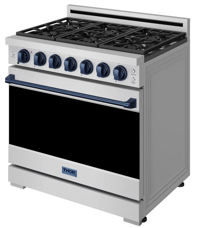 Thor Kitchen Gordon Ramsay Collection 36" Stainless Steel Pro Style Liquid Propane Range with Precision Knob Control and Blue Trim-3