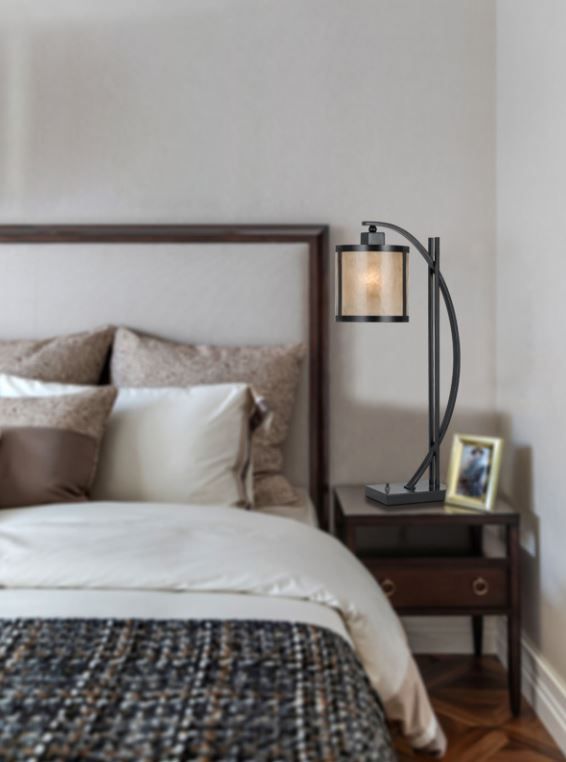 Cal® Lighting & Accessories Mica Beige/Iron Table Lamp-1