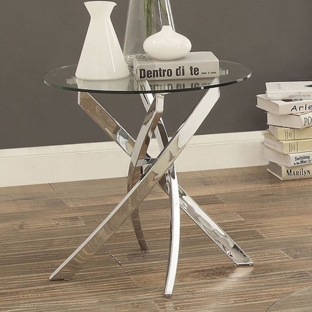 Furniture of America® Laila Glass Top End Table with Chrome Cross Legs-2