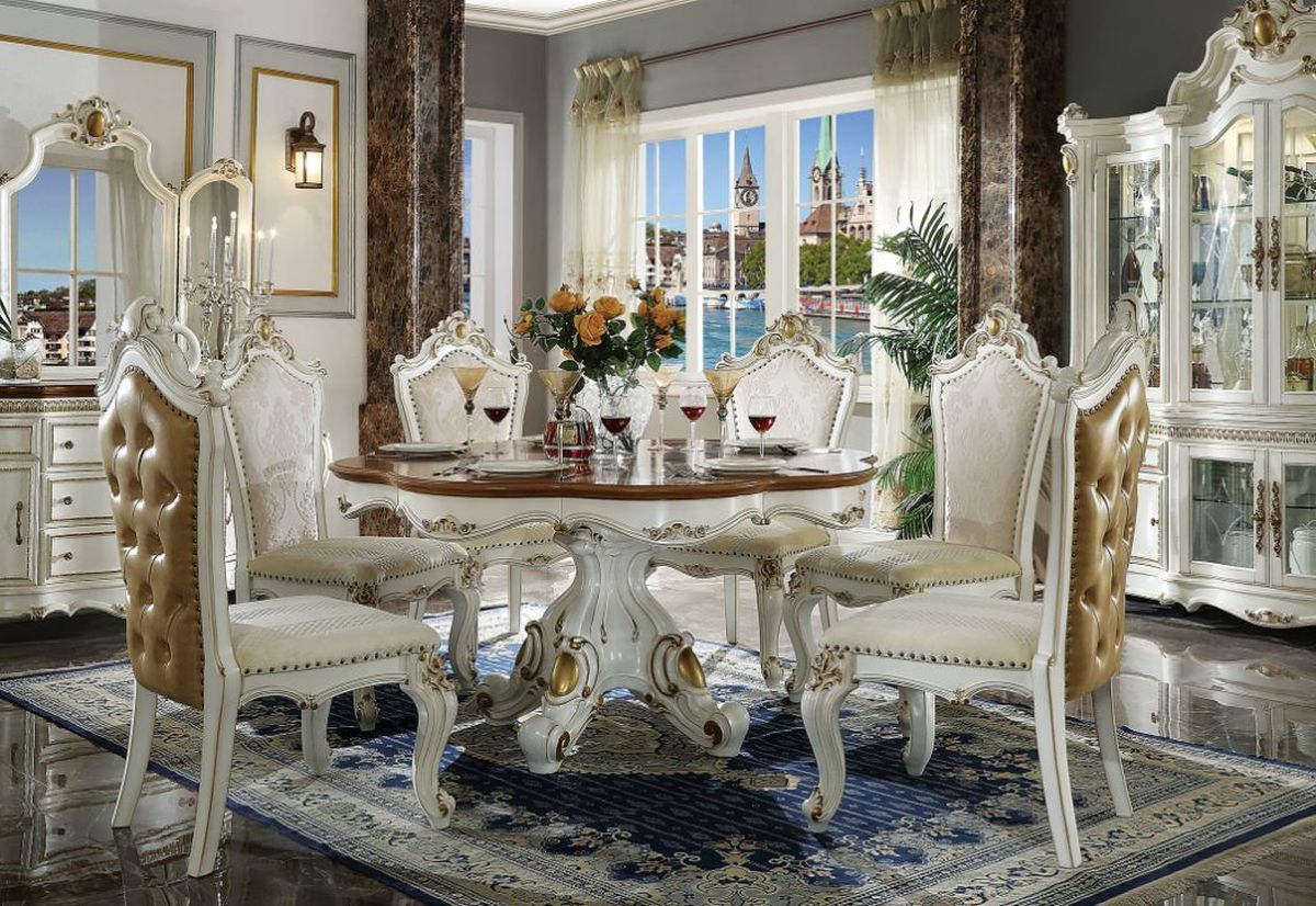 ACME Furniture Picardy Cherry Oak Round Dining Table with Antique