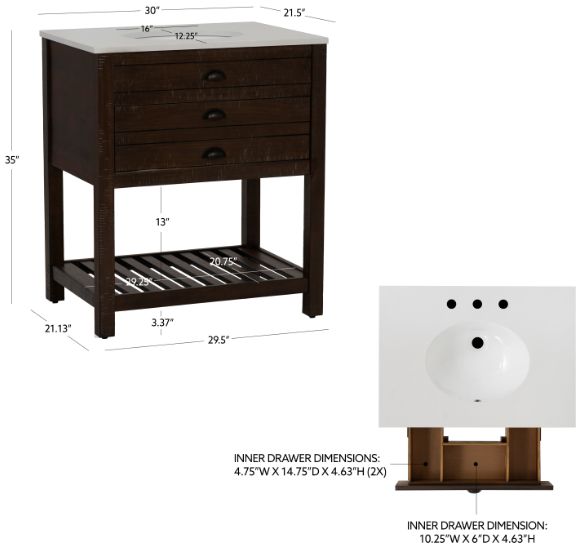 Coast2Coast Home™ Fiskin Brown/White Sink Vanity-2