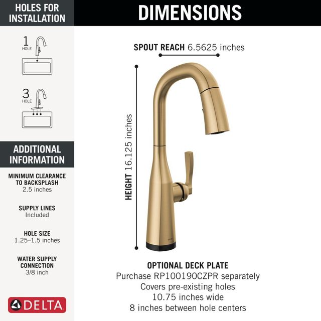 Delta Stryke® Lumicoat® Champagne Bronze Touch2O® Bar/Prep with Touchless Technology-1