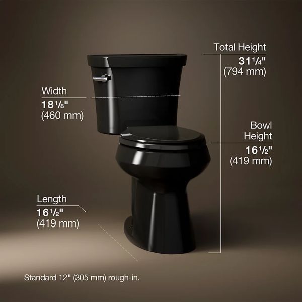 KOHLER® Highline® Black 2-Piece Elongated Toilet with Concealed Trapway, 1.28 Gpf-4