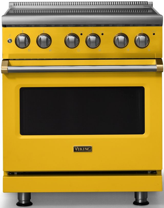 Viking® 5 Series 30" Daffodil Pro Style Electric Range with Brushed Brass Trim-0