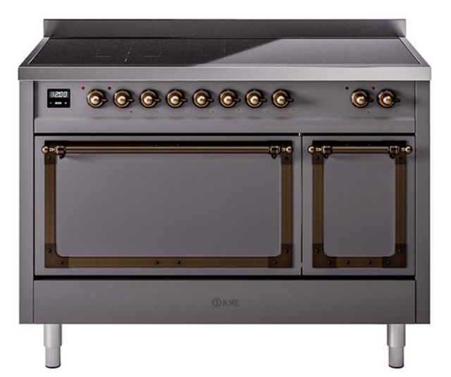Ilve® Nostalgie II Noblesse 48'' Graphite Matte Pro Style Induction Range with Burnished Trim-0